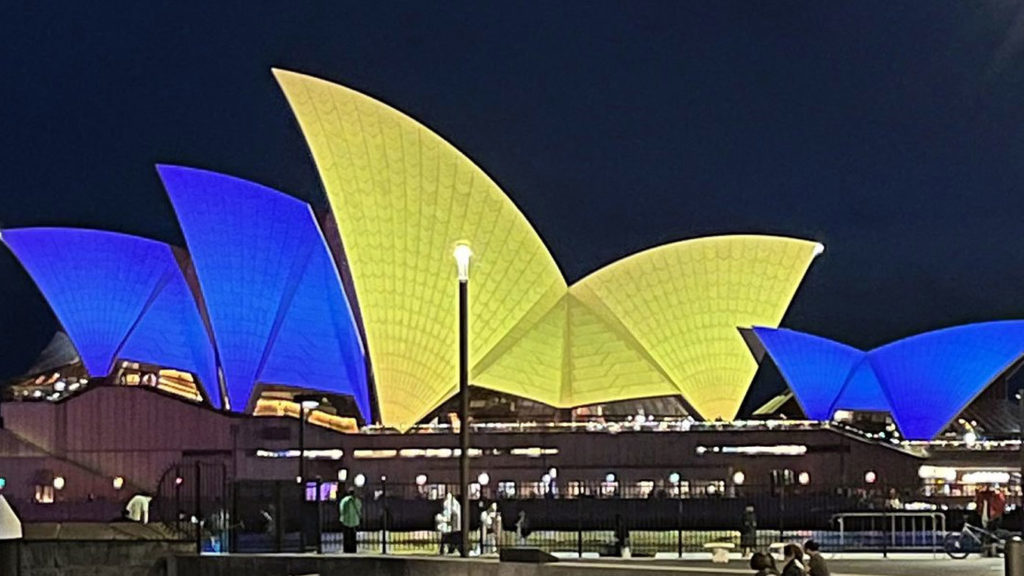 The Sydney Opera House was lit up blue and yellow in support of Ukraine.