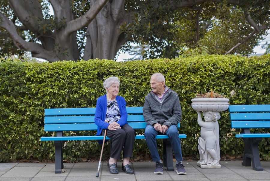Vasey RSL Care residents in the garden at Brighton aged care home
