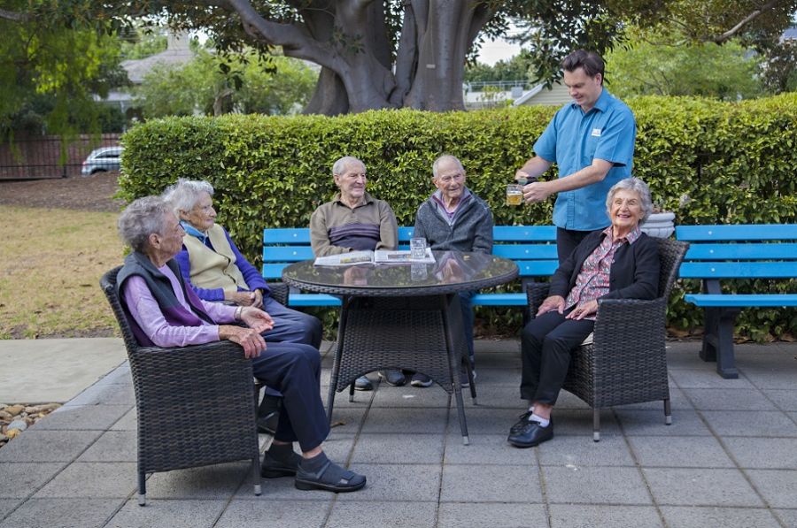 Vasey RSL Care residents in the garden at Brighton aged care home